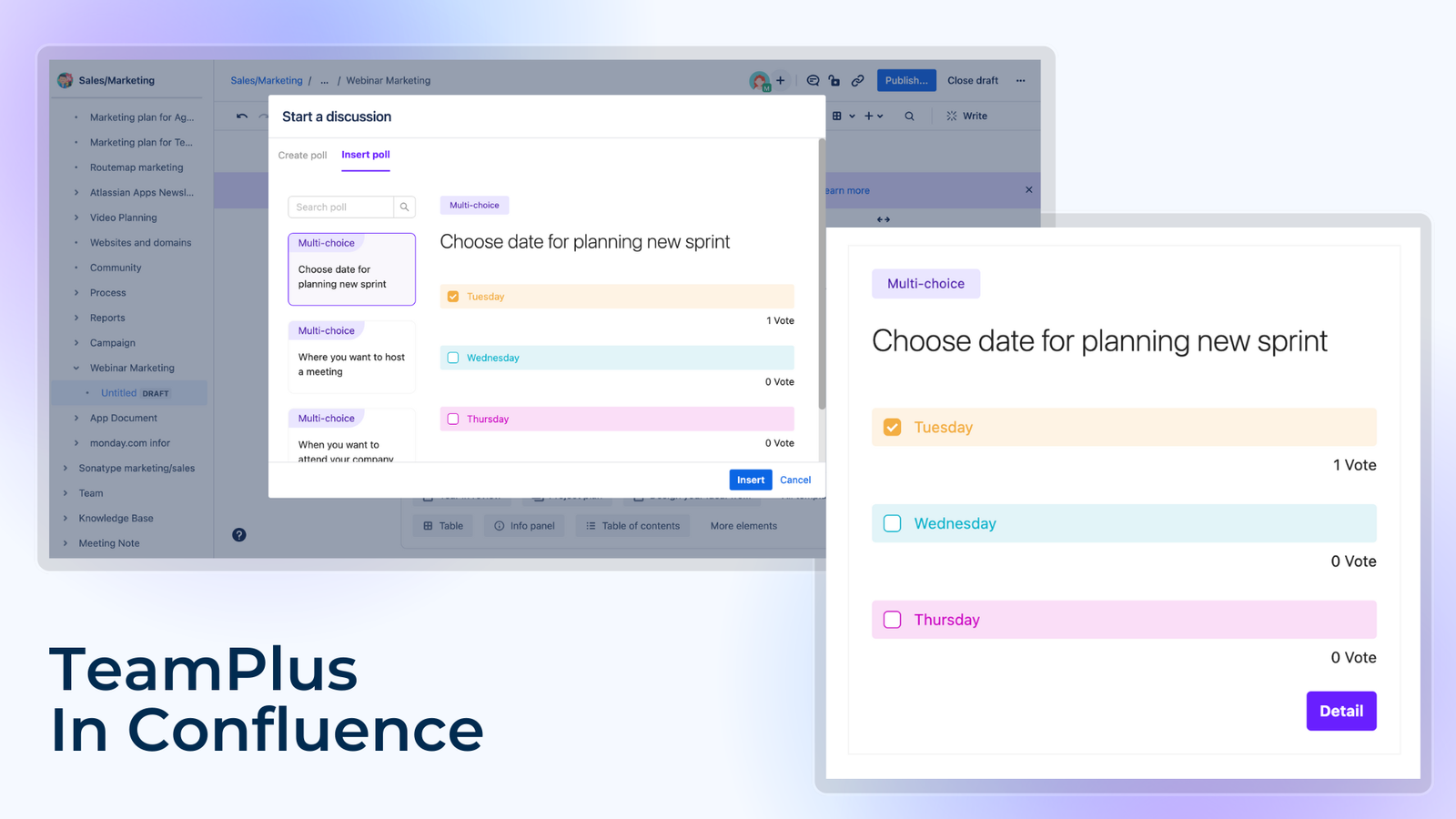 Team+ Insert Poll, Vote on Confluence page