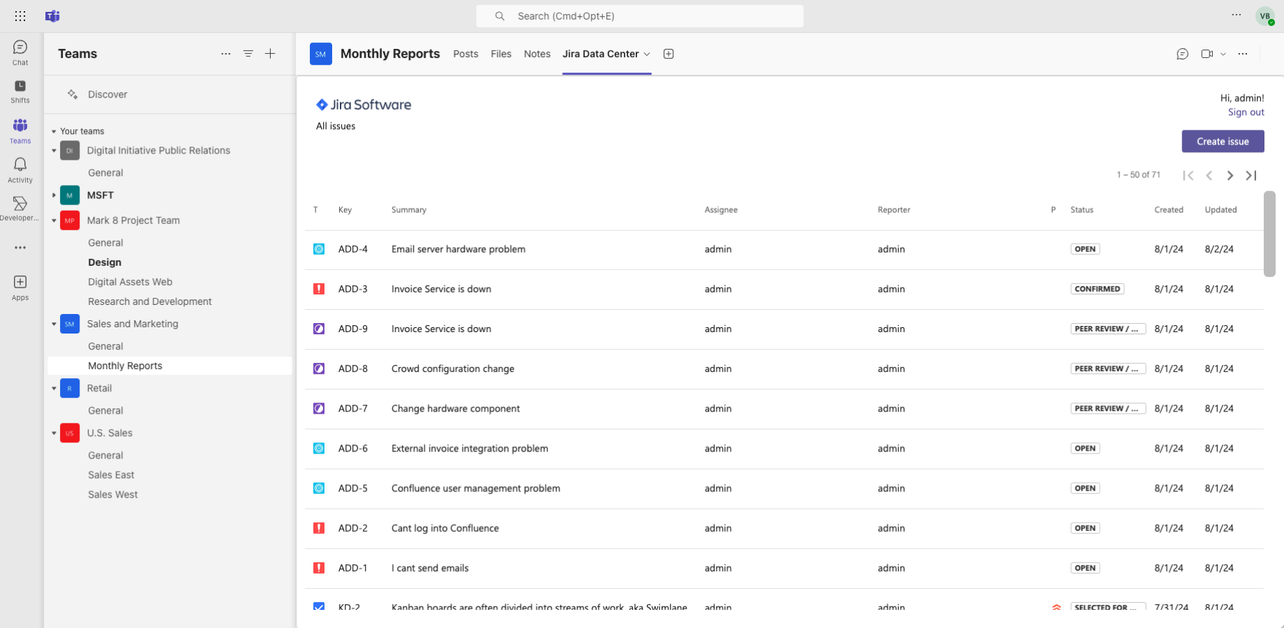 Track team progress or personal tasks with tabs