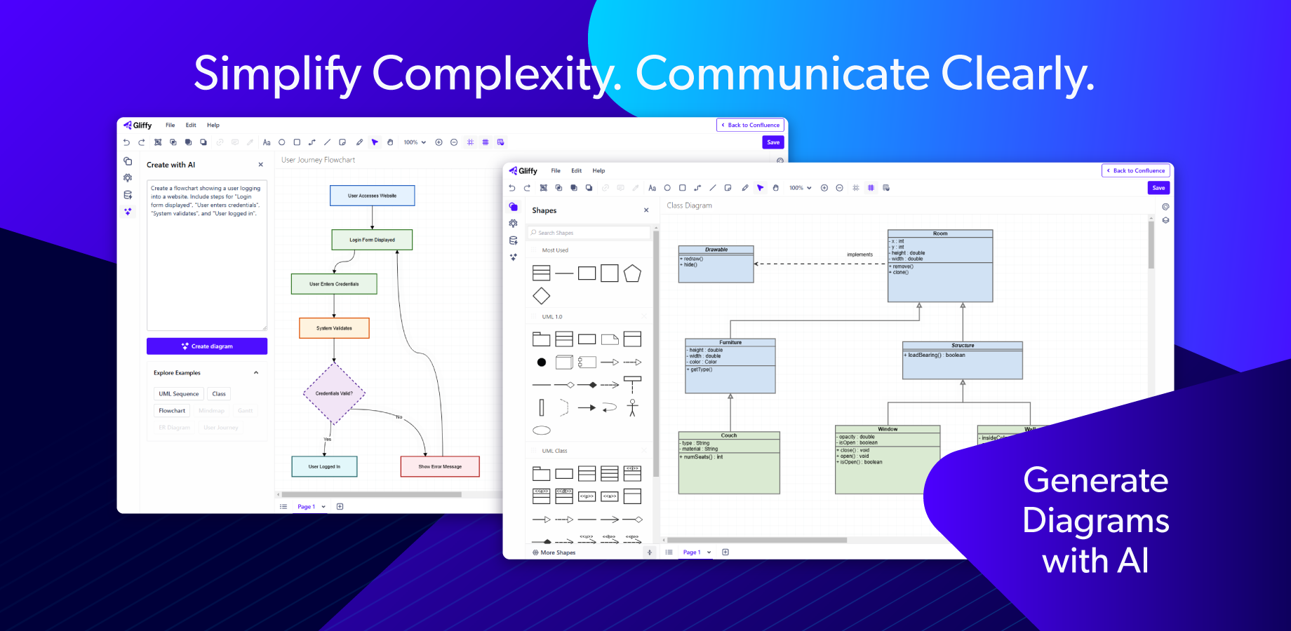With Gliffy, you can create detailed diagrams of key processes and structures. Interactive layers and automatic updates across linked duplicates make these visuals a valuable resource for communication and collaboration.