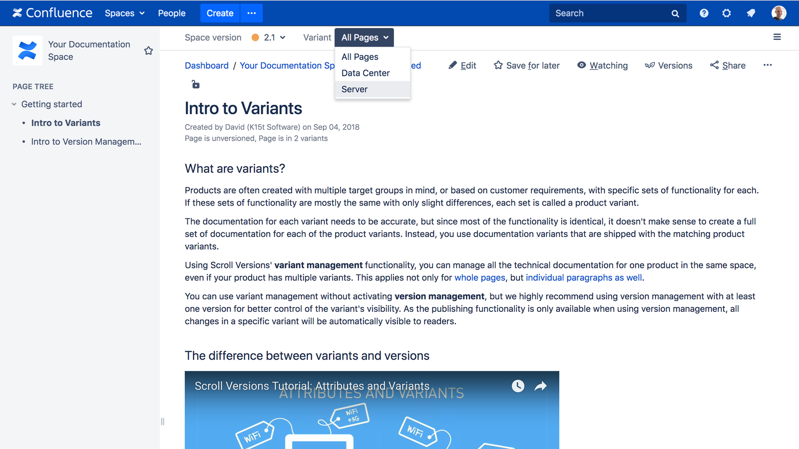 Define and manage page variants and make specific pages available to specific users.