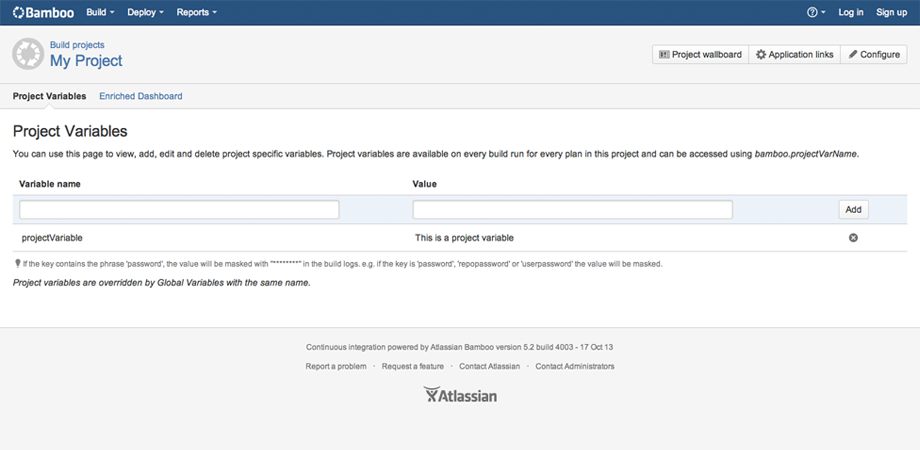 The Project configuration screen has been extended to also include the Enriched Dashboard tab.