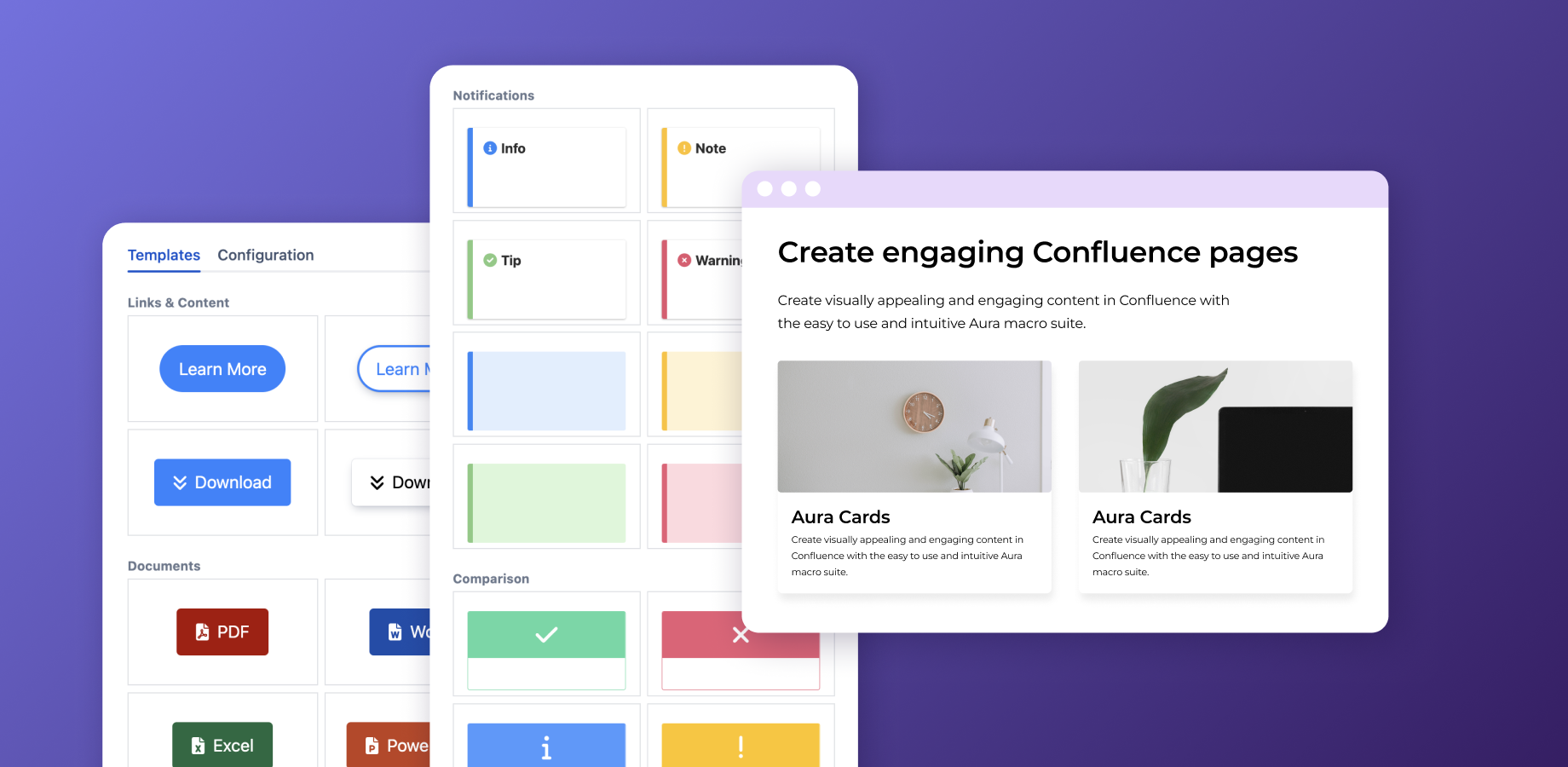 Administrators can easily maintain, provide & structure all macro templates for Aura Buttons, Panels, Tabs and Statuses in one central location. Add new templates or customize the default ones and categorize them.