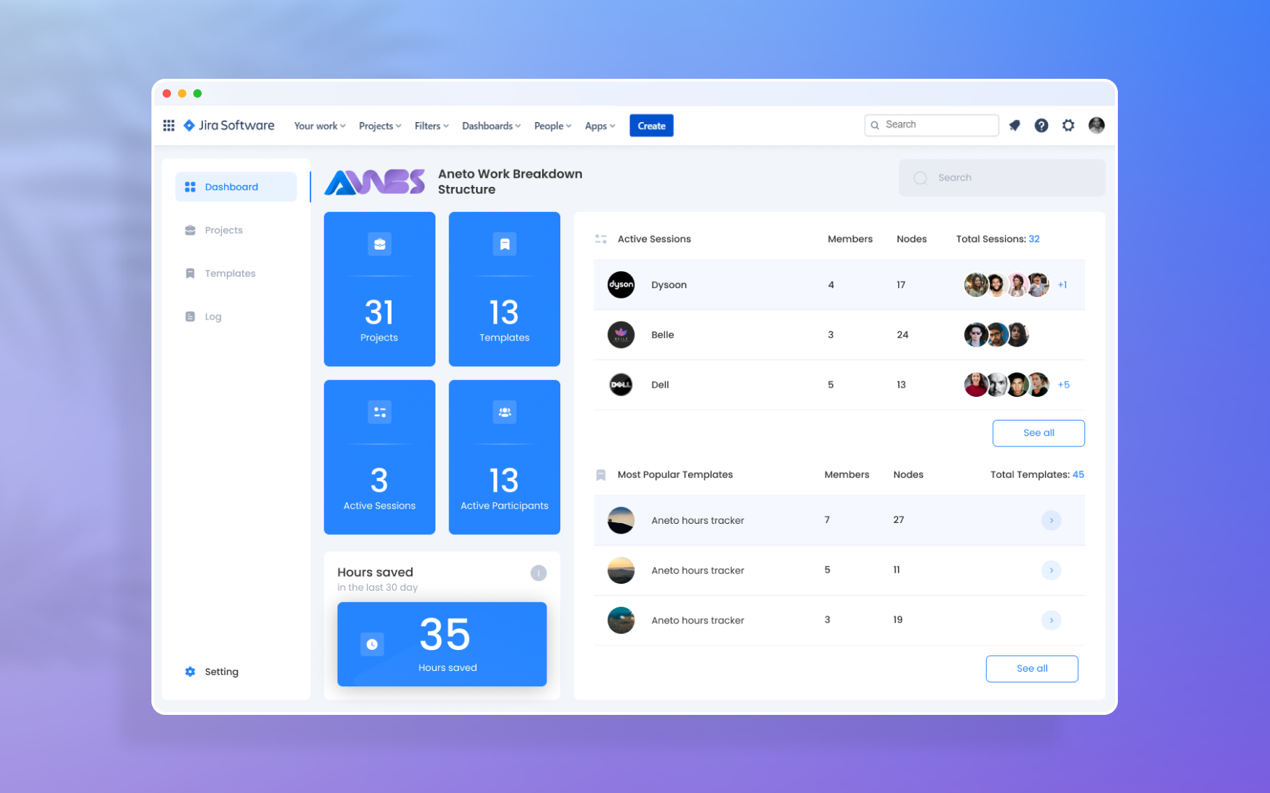 Aneto work breakdown structure for Jira - project templates