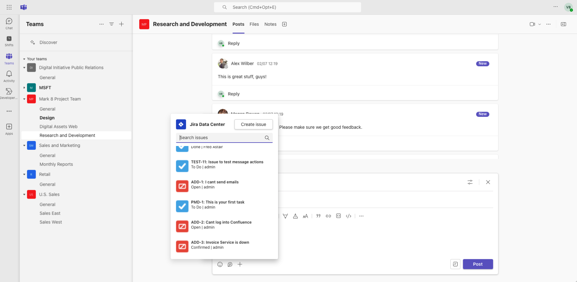 Search, share or create new Jira Issues for team