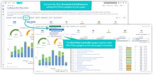 You can use the Rich Filter gadgets in Confluence pages too. No need to buy or install extra apps, this functionality works using the register external gadget feature in Confluence.