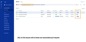 Use JQL to identify Jira issues with certain number of associated pull requests.
