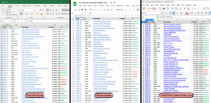 The exported files are using the industry XLSX standard format. Therefore those are compatible with all major spreadsheet tools, including Microsoft Excel, Google Spreadsheets, LibreOffice Calc and Apple Numbers.