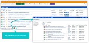 Make bulk changes more efficiently by using rich filters to drill down to the issues that need updating. Access the bulk change operation from the dashboard.